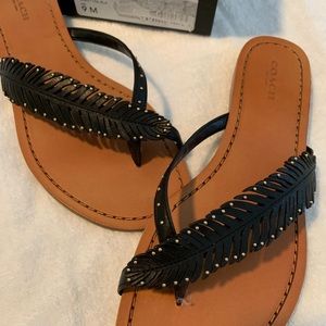 Coach Black Leather “feather” sandals
